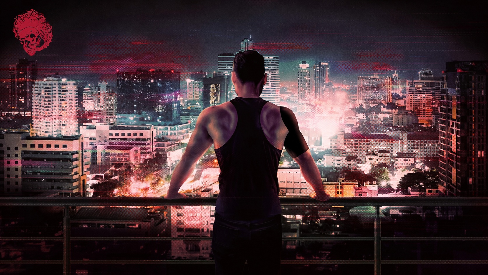 Blackout standing on a balcony overlooking the city